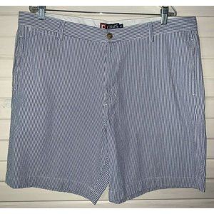 Chaps Ralph Lauren Sz 40 Blue Striped Seersucker Shorts Cotton Flat Front EUC